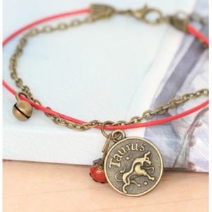 Zodiac TAURUS Coin Bull Charm Beaded Bell Bracelet